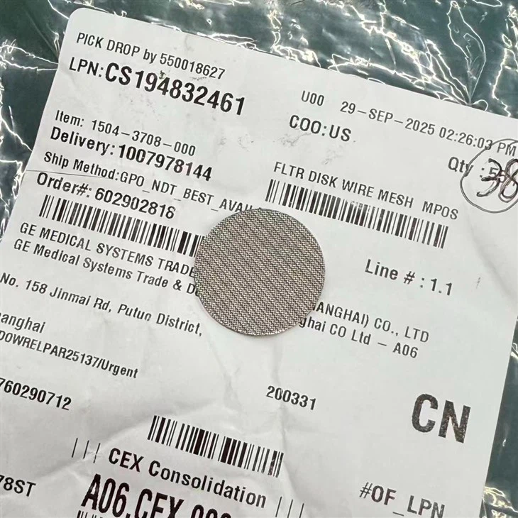 GE Filter Disk Wire Mesh MPOS 25.4OD 0.66 THK 2 Micron 1504-3708-000 factory